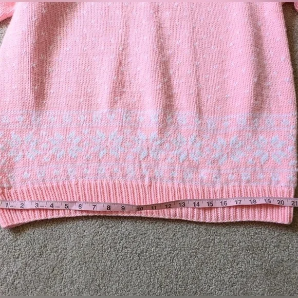 Vintage Handknit Barbie Pink White Fairisle Fall Winter Oversized Cozy Sweater - Picture 6 of 9